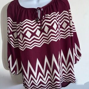 Rewind Maroon and White Zigzag Blouse
